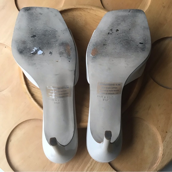 STEVE MADDEN | Avoid Beige Patent Open Square Toe Stiletto Slide Sandals Sz 8.5 - Picture 6 of 9